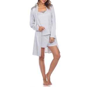White Mark Women's 3 Piece Striped Pajamas PJs and Robe Set Size Medium